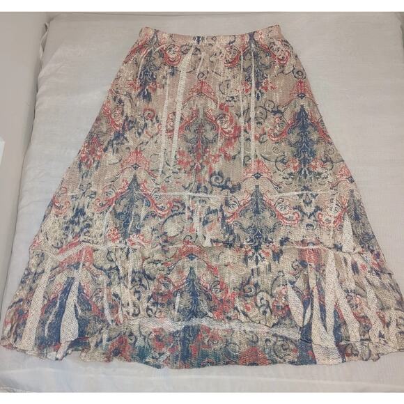 Reba Women's M Boho Cowgirl Western Peasant Lace Knit Mesh High Low Skirt - Picture 3 of 13